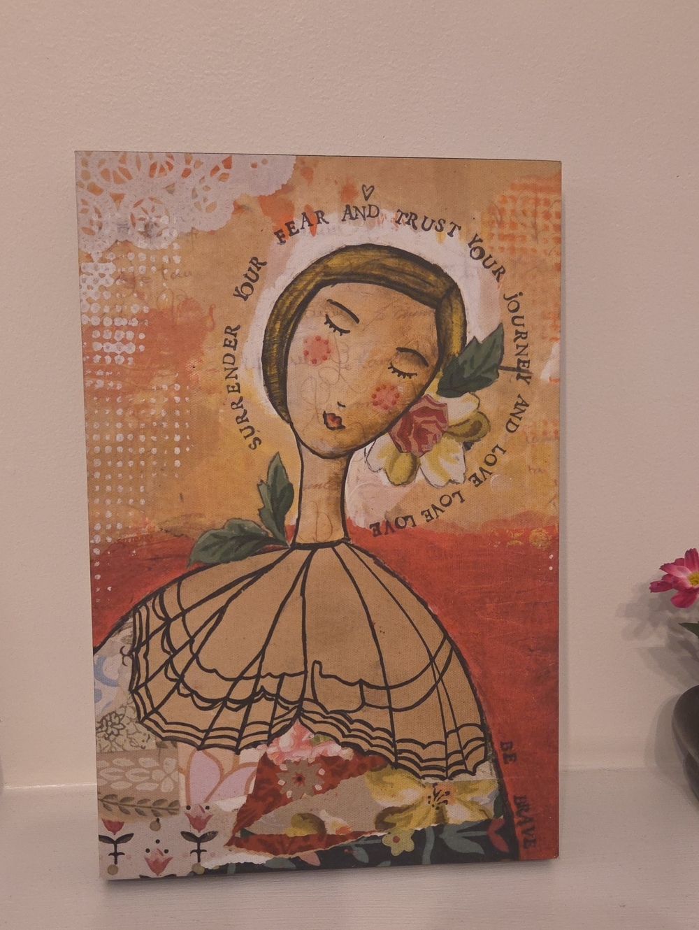 Kelly Rae Roberts For Demdaco Mixed Media Girl Art — Orange, Cream, Green